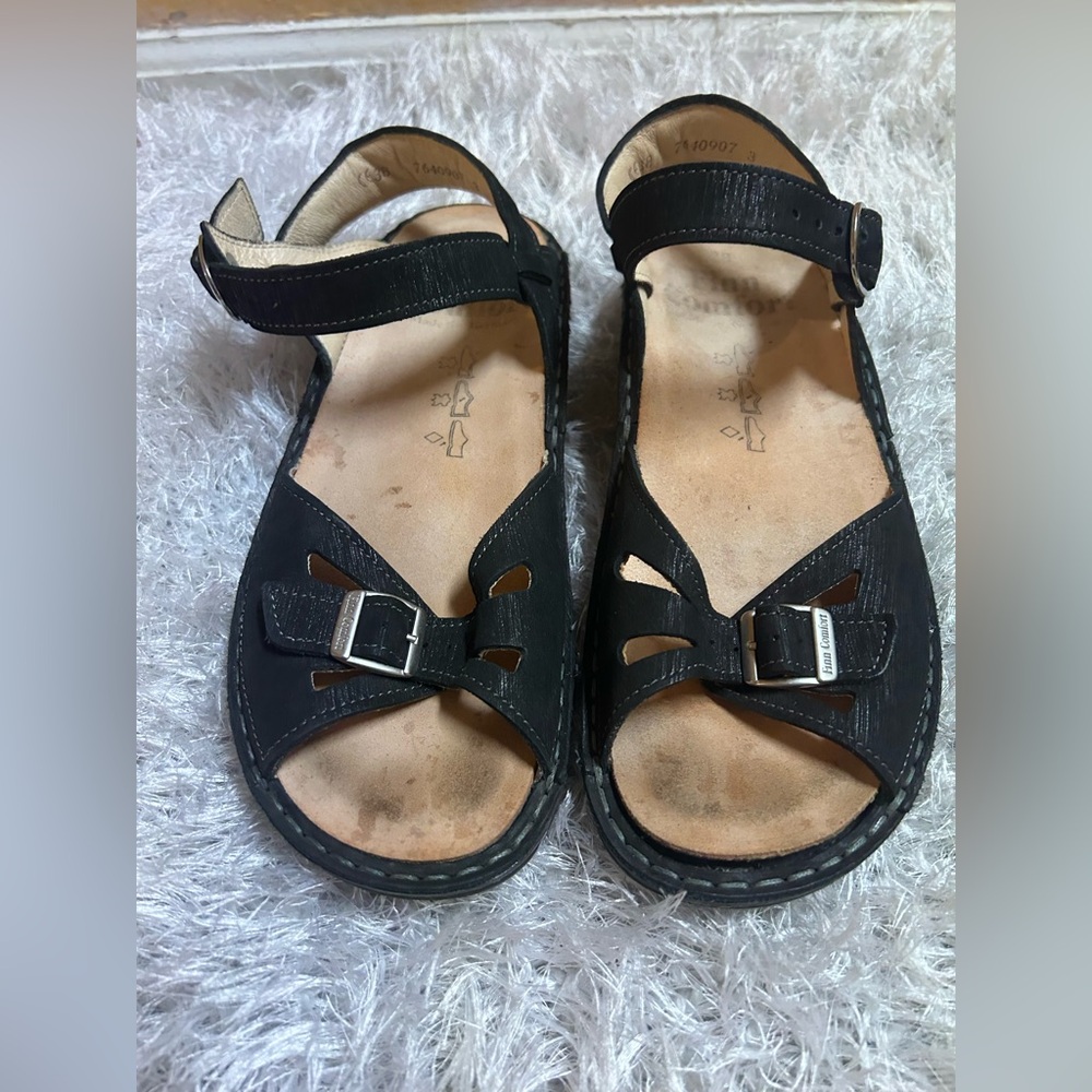 Finn Comfort Women Size US 8.5 Black Leather Open Toe Sandals Made in Germany